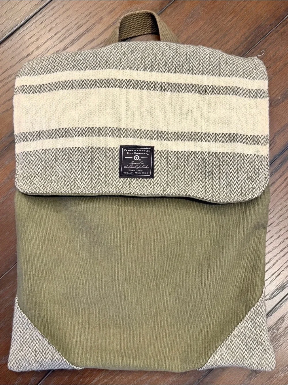 Faribault Woolen Mill Backpack Olive Wool Canvas Made USA Heritage College Bag
